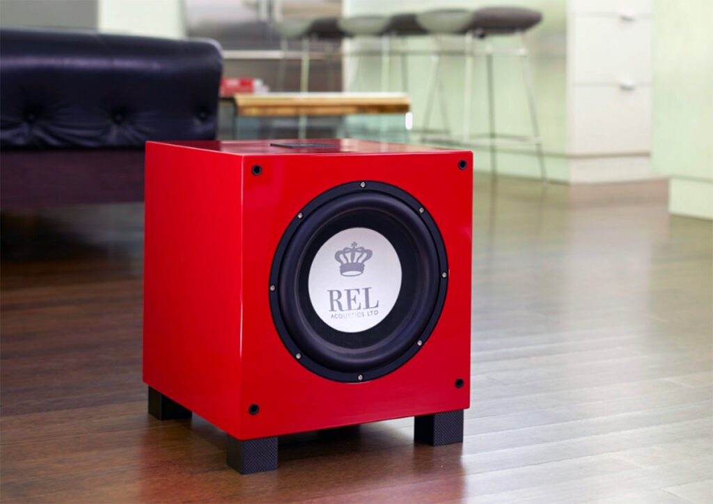 Front view of REL T/9i RED Subwoofer.