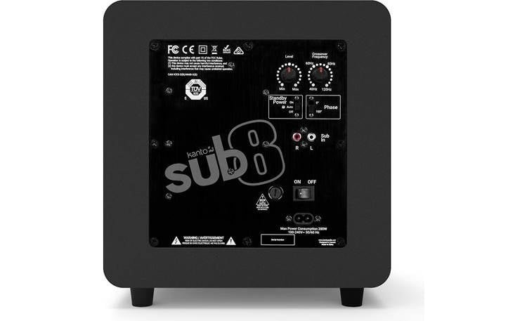 Back view of Kanto SUB8 Powered Subwoofer