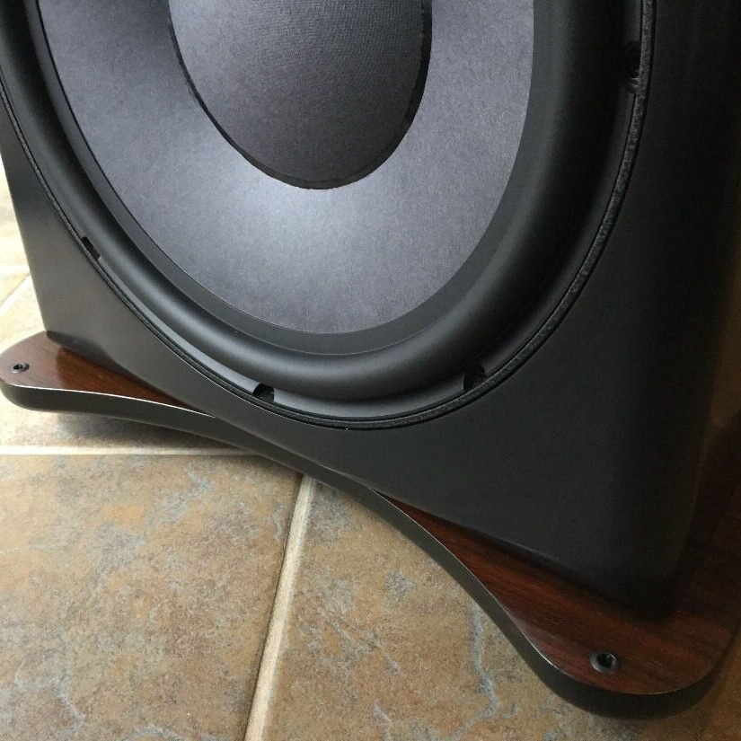 Close view of Revel Ultima Sub 30 powered subwoofer